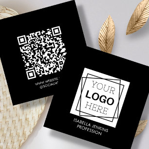 Svart LOGOTYP QR-kodruta, Affärskort Fyrkantigt Visitkort