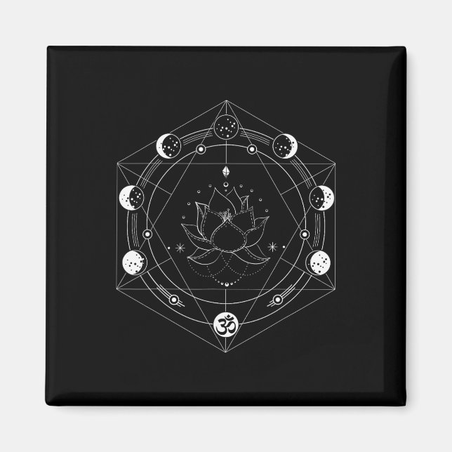 Svart Lotus Månblomma Faser Yoga Magnet (Framsidan)