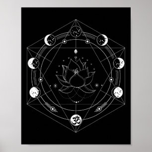 Svart Lotus Månblomma Faser Yoga Poster