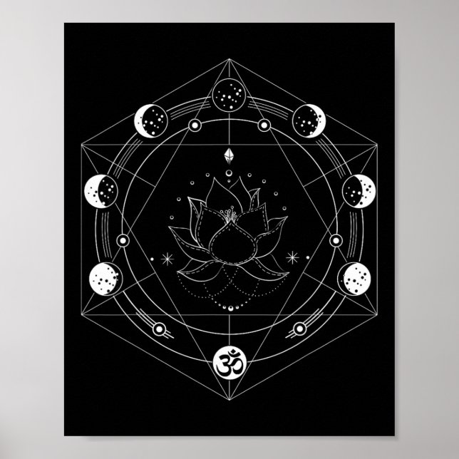 Svart Lotus Månblomma Faser Yoga  Poster (Framsidan)