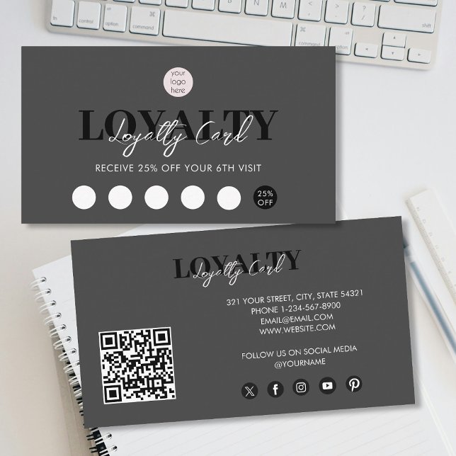 Svart luxury Business Logotyp QR Code Loyalty Visitkort (Black Luxury Business Logo QR Code Loyalty Business Card)