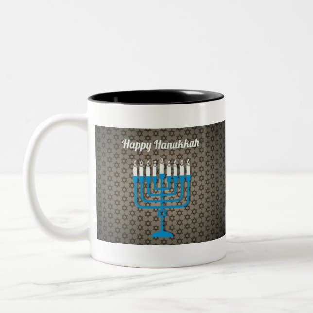 svart lycklig hanukkah Två-Tonad mugg (Vänster)