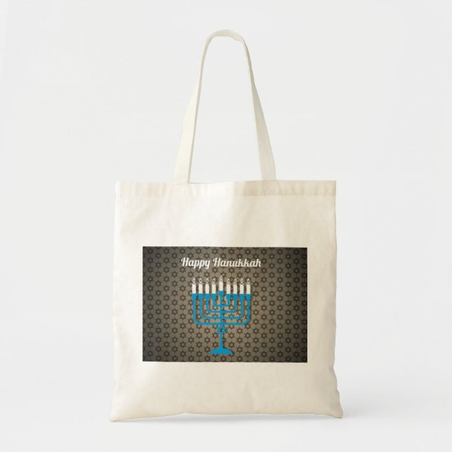 svart lycklig hanukkah tygkasse (Framsidan)