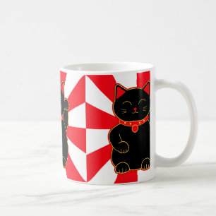 Svart lycklig katt kaffemugg