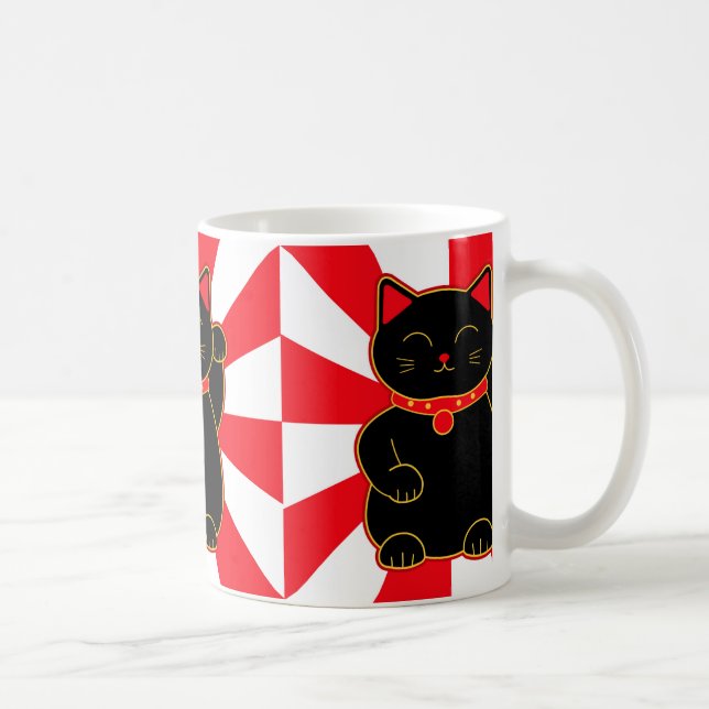 Svart lycklig katt kaffemugg (Höger)