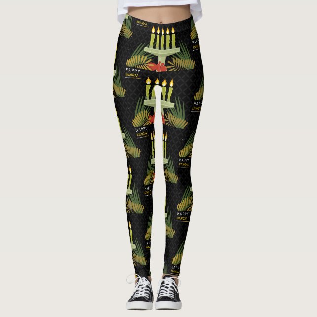 Svart lycklig kwanzaleggurka leggings (Framsida)