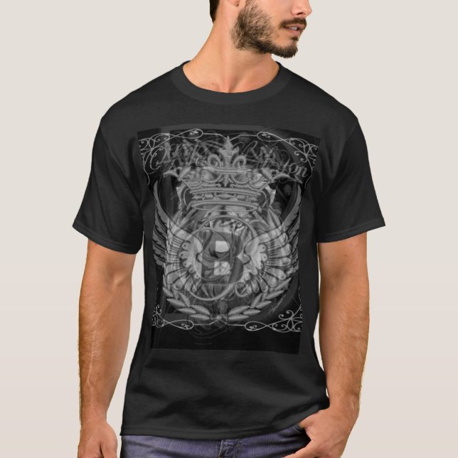 Svart Lyon kunglig böjd  T Shirt (Framsida)