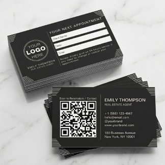 Svart Lyx Art Deco QR-kod Minimalistisk Design Tidsbeställning Kort