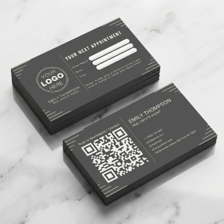 Svart Lyx Art Deco QR-kod Minimalistisk Design Tidsbeställning Kort
