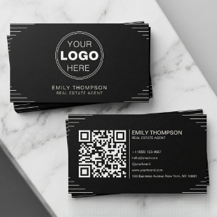 Svart Lyx Art Deco QR-kod Minimalistisk Design Visitkort