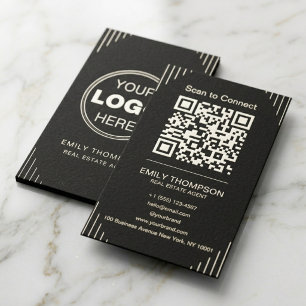 Svart Lyx Art Deco QR-kod Minimalistisk Design Visitkort