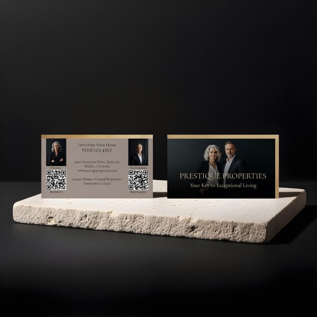 Svart Lyx Fastighetsmäklare Foto Lyx Visitkort (Prestige Luxury Dual Realtor Law Firm Gold & Black Business Card)
