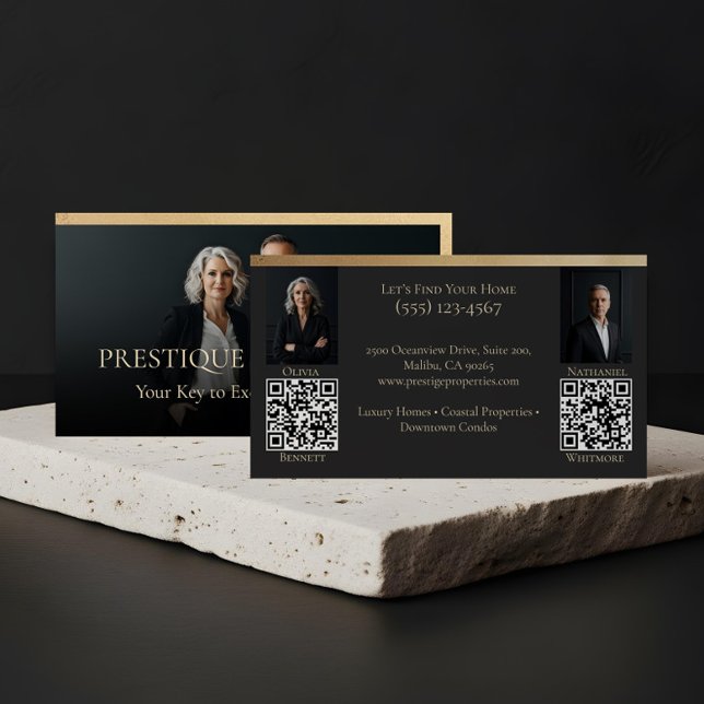 Svart Lyx Fastighetsmäklare Foto Lyx Visitkort (Prestige Luxury Realtor Law Firm Gold & Black Luxe Business Card)