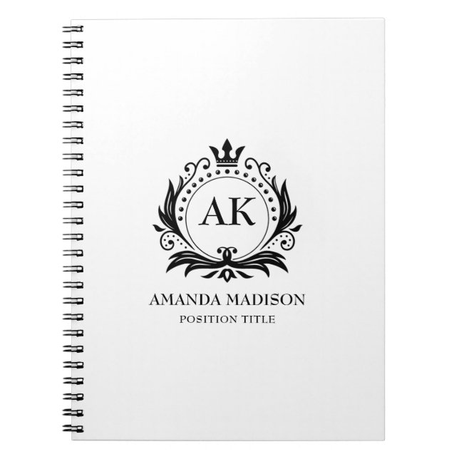 Svart Lyx Kron Monogram   Anteckningsbok (Framsidan)