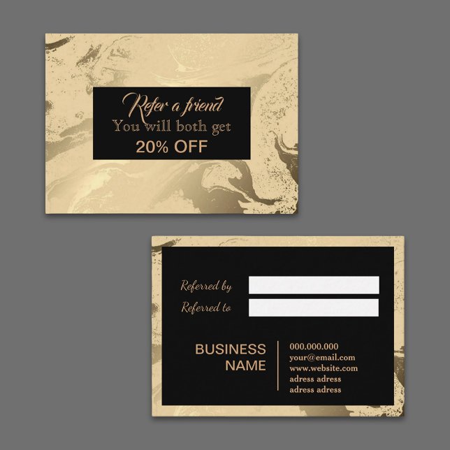 Svart lyx och marmor av Elegant och guld Rabattkort (Luxury and Elegant marble black and gold Referral Card)