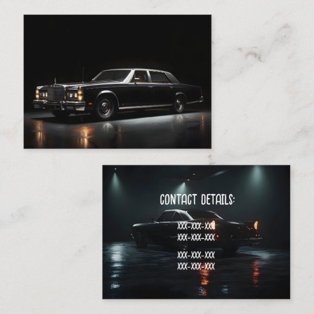 Svart lyxbil visitkort (Fram/baksida)