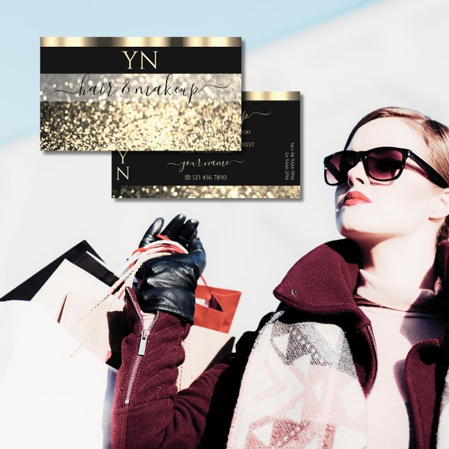 Svart lyxolja och Guld mousserande Glitter Monogra Visitkort (Skapare uppladdad)