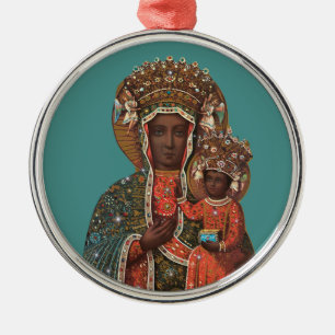 Svart Madonna och barnjulprydnad Julgransprydnad Metall