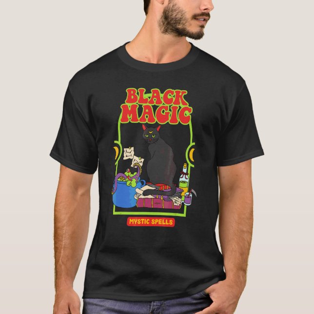 Svart Magi  Mystiska Spells  Katt T Shirt (Framsida)