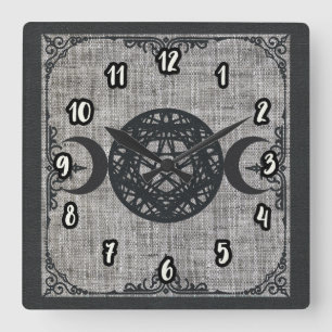 Svart Magi Trippel Mån Pentagram Vintage Wicca Fyrkantig Klocka