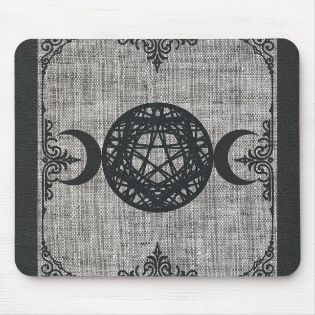 Svart Magi Trippel Mån Pentagram Vintage Wicca Musmatta (Framsidan)