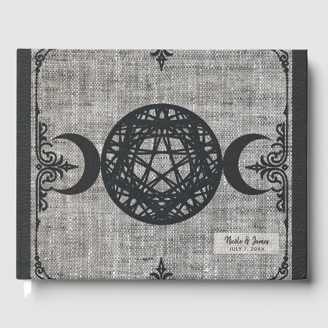 Svart Magi Trippel Måne Pentagram Vintage Wicca Gästböcker (Framsida)