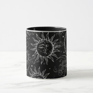 Svart Magi Vintage Himmelsk Sol Måne Stjärnor Mugg