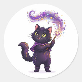 Svart magikerkatt magisk trollkarl Halloween Runt Klistermärke