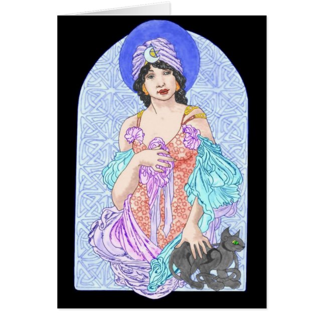 Svart magisk kvinna hälsningskort (Framsidan)