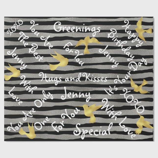 Svart målade Silver Rand Golden Birds Presentpapper (Platt)