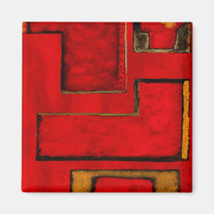 Svart målning av svart Abstrakt Geometric Art Red Magnet