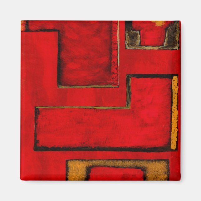 Svart målning av svart Abstrakt Geometric Art Red Magnet (Framsidan)