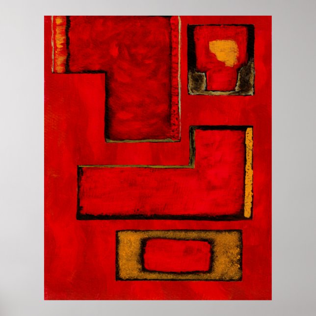 Svart målning av svart Abstrakt Geometric Art Red Poster (Framsidan)