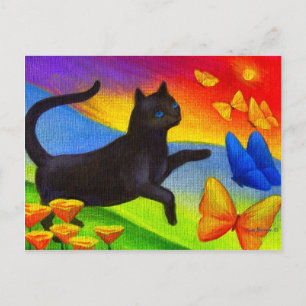 Svart målning på vykort Kattdjur Butterflies