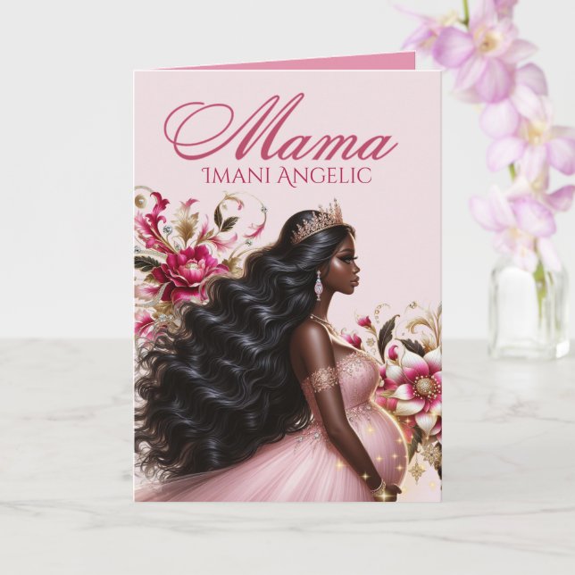 Svart mamma att bli rosa guld kunglig baby shower kort (Orkide)