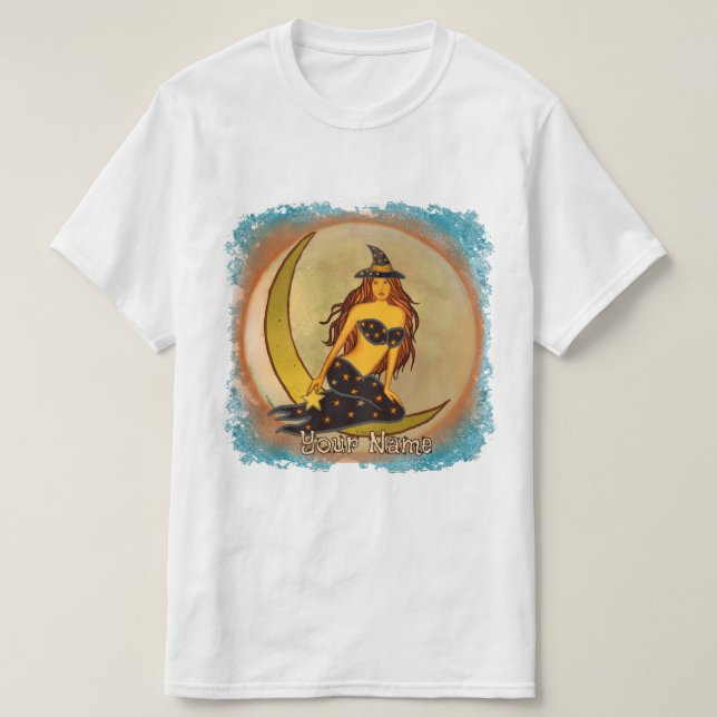 Svart Mån Häxa T Shirt (Design framsida)