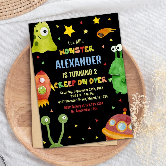 Svart måndagsinbjudan Svart Inbjudningar (Monster Birthday Invitations Black)