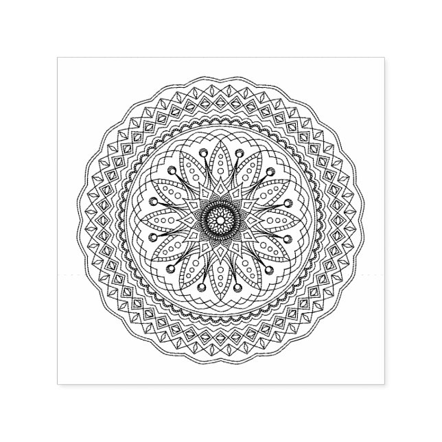 Svart Mandala Fantasy Blomma Självfärgande Stämpel (Design)