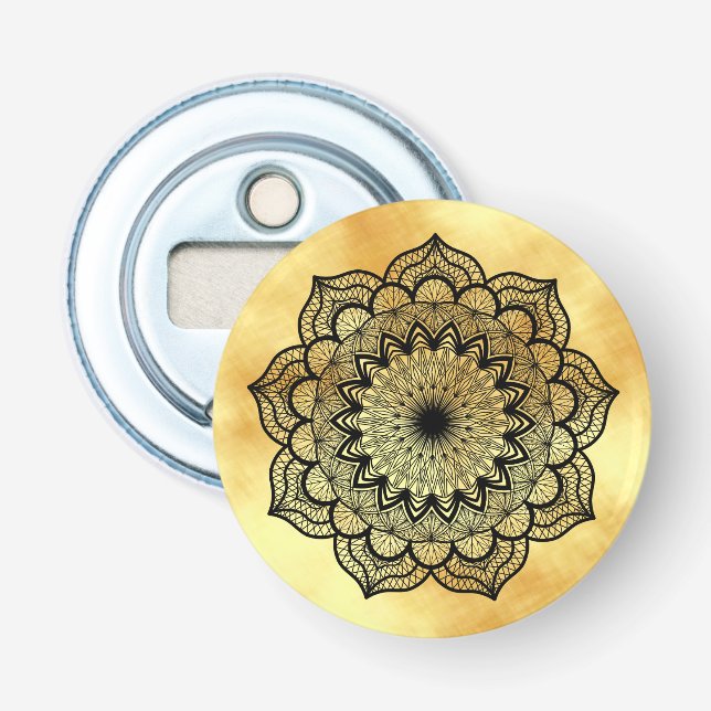 Svart Mandala på Guld Bakgrund Flasköppnare (Framsidan)