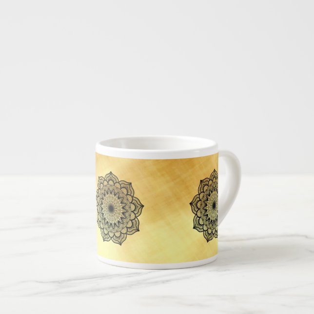 Svart Mandala på mjuk guld bakgrund Espressomugg (Framsida höger)