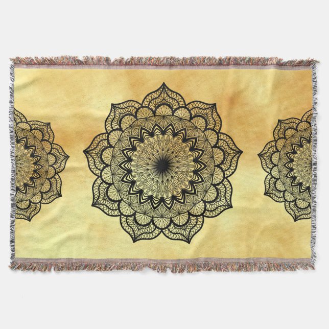 Svart Mandala på mjuk guldbakgrund Filt (Framsidan)