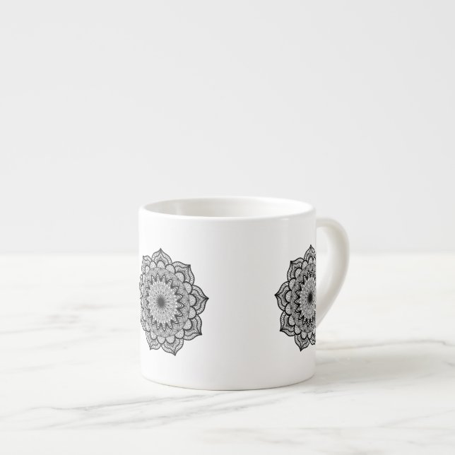 Svart Mandala på vit bakgrund Espressomugg (Framsida höger)