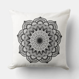 Svart Mandala på vit bakgrund Kudde