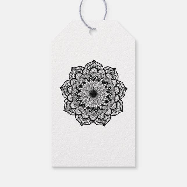 Svart Mandala på vit bakgrund Presentetikett (Baksidan)
