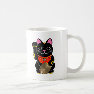 Svart Maneki Neko Kaffemugg