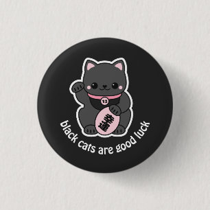 Svart Maneki Neko Knapp