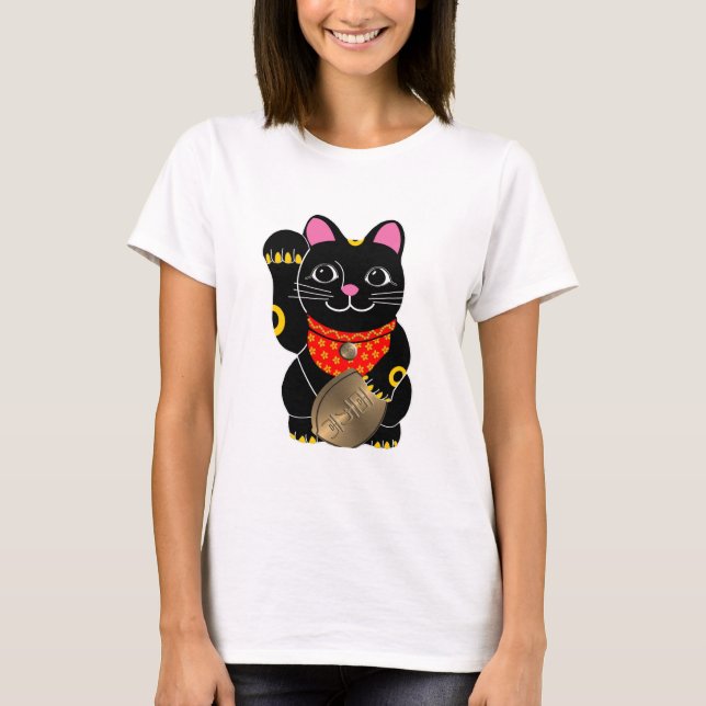 Svart Maneki Neko Tee Shirt (Framsida)