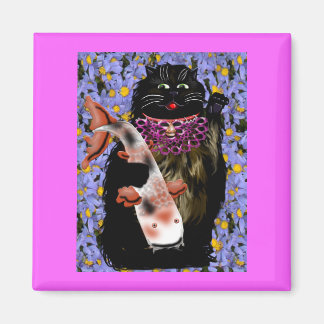 svart maneki neko w/ koi magnet