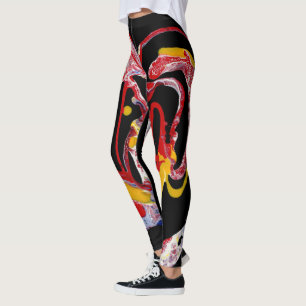 Svart Mång--Färgad damasker - "galen hjärta ", Leggings