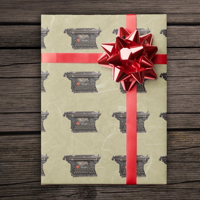 Svart manuell Vintage Skrivmaskiner, marmorerade T Presentpapper (Manual old time black typewriters on marbled tan roll of gift wrapping paper.)
